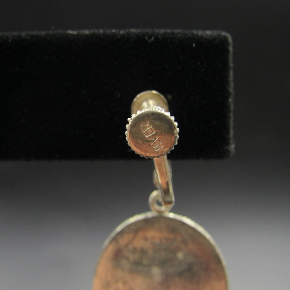 Sterling Silver Asian Character Shell Screw On Earrings Vintage - Picture 6 of 8